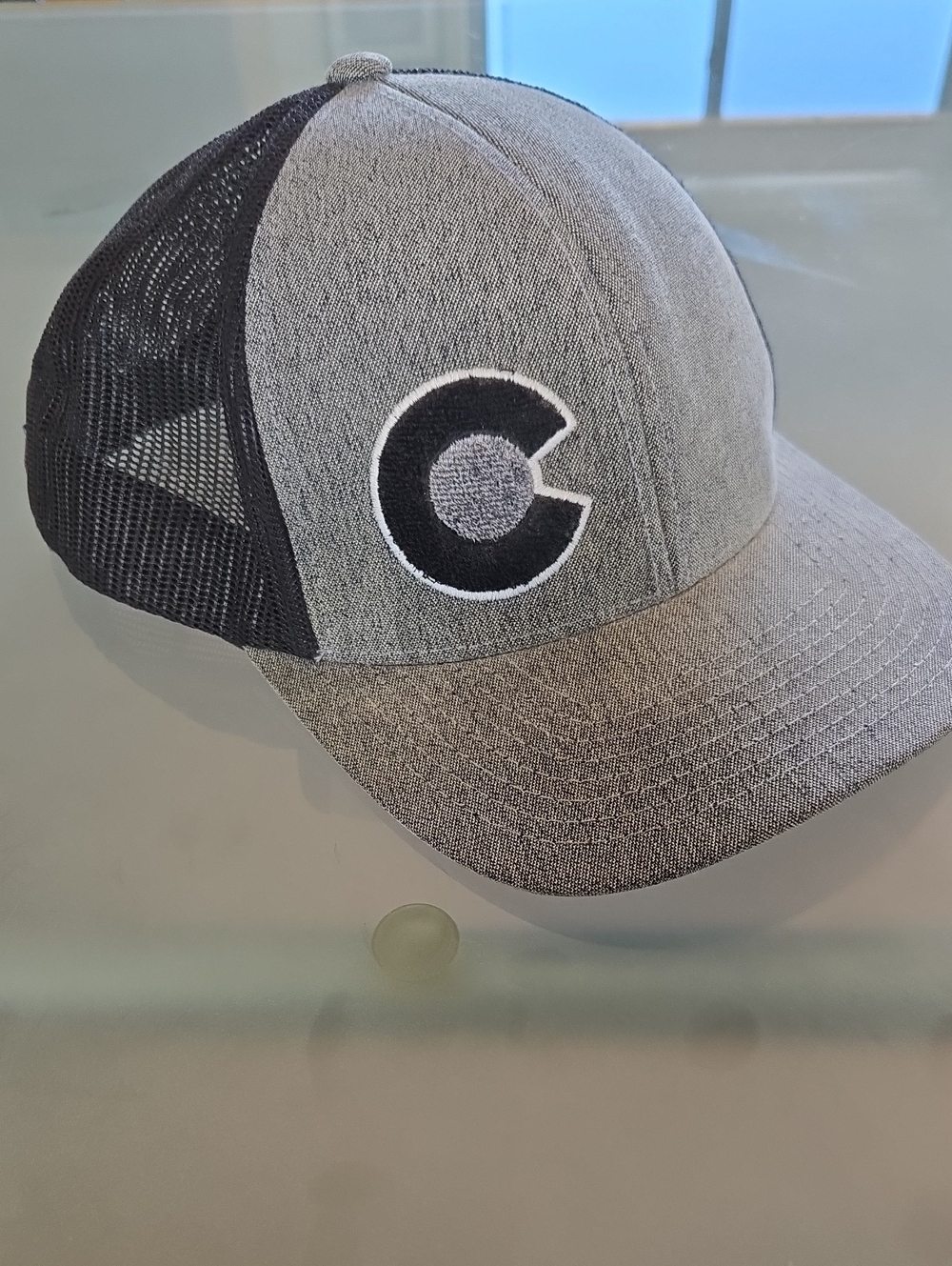 Men's Grey and Black Trucker Hat with 'C' Patch